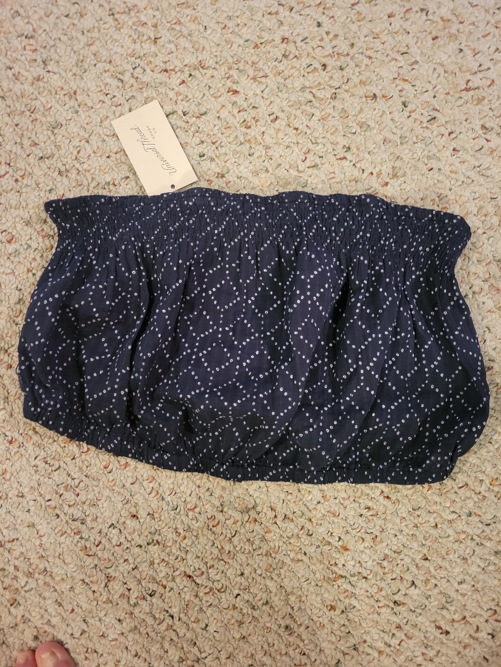 Smocked Navy Strapless Tube Top - Speckled Print - Picture 4 of 5